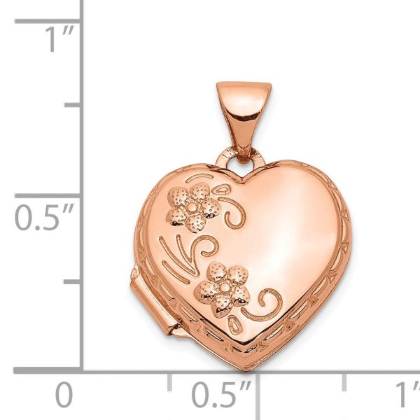 14k Rose Gold 15mm Love You Always Reversible Floral Heart Locket For Sale