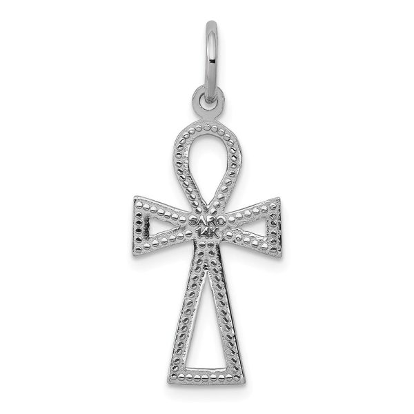 14k White Gold Small Ankh Cross Charm Pendant, 11 x 27mm For Discount