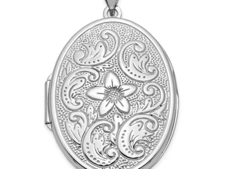 14k White Gold 32mm Reversible Scrolled Flower Locket For Sale