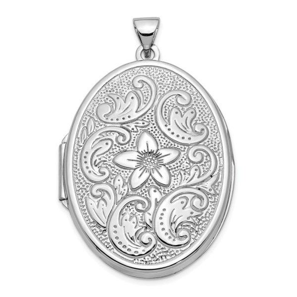 14k White Gold 32mm Reversible Scrolled Flower Locket For Sale