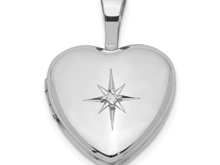 12mm Diamond Star Design Heart Shaped Locket in Sterling Silver Cheap