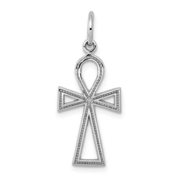 14k White Gold Small Ankh Cross Charm Pendant, 11 x 27mm For Discount