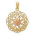 14k Two Tone Gold Round Filigree Rose Pendant, 19mm (3 4 inch) Supply