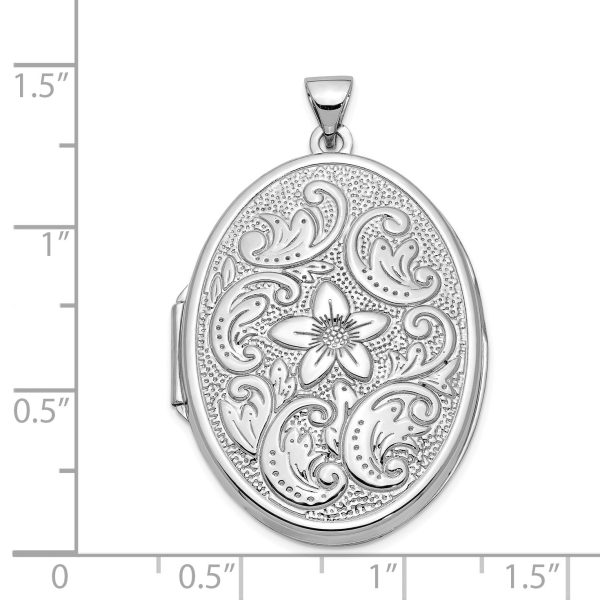 14k White Gold 32mm Reversible Scrolled Flower Locket For Sale