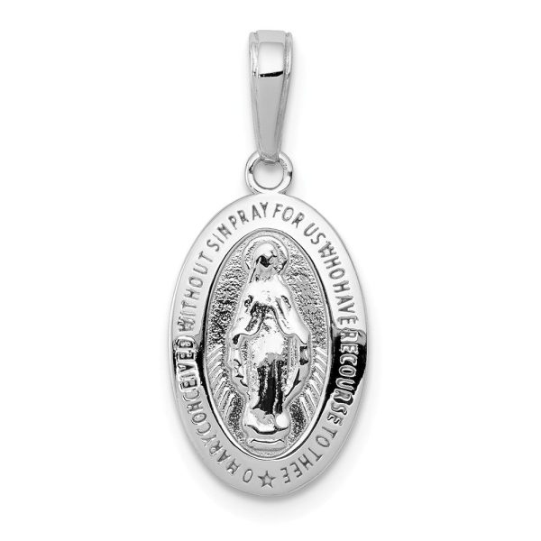 14k White Gold Solid Polished Oval Miraculous Medal Pendant Online