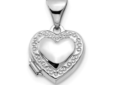 14k White Gold 10mm Scroll Heart Locket For Cheap